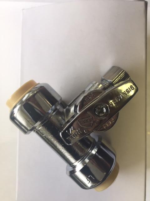 DPDS00325: Universal Quick Connection Water Valve with Shut-off for use with 1/2 inch PVC/Copper Pipe