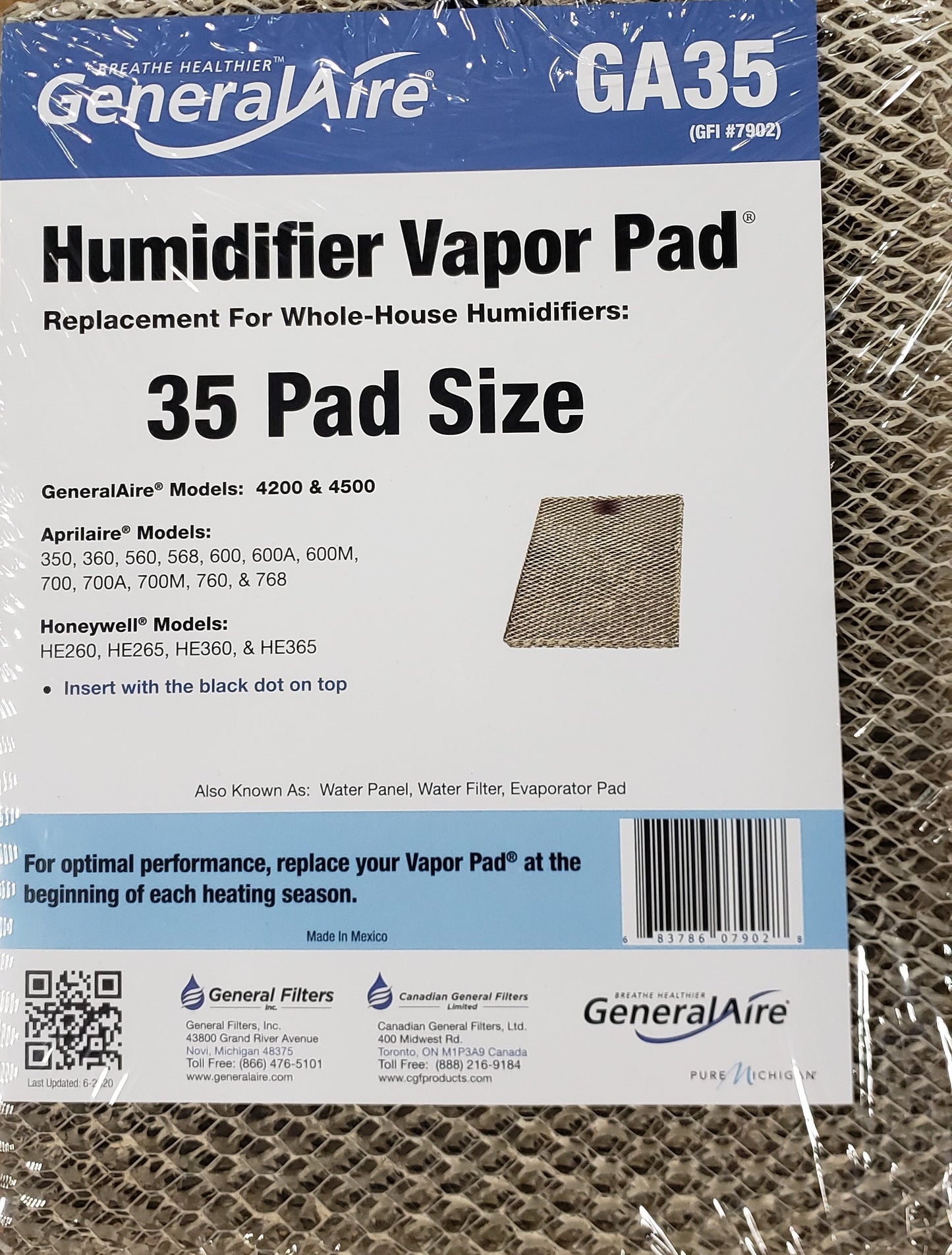 GFGA35: Humidifier Vapor Pad for GF4200PFT & GF4400A